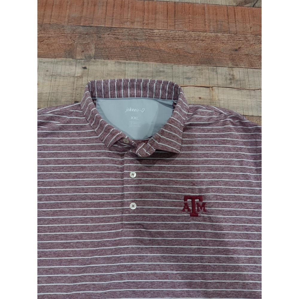Johnnie‎ O Mens 2XL  Striped Maroon Performance Stretch Golf Polo Texas A&M 2173